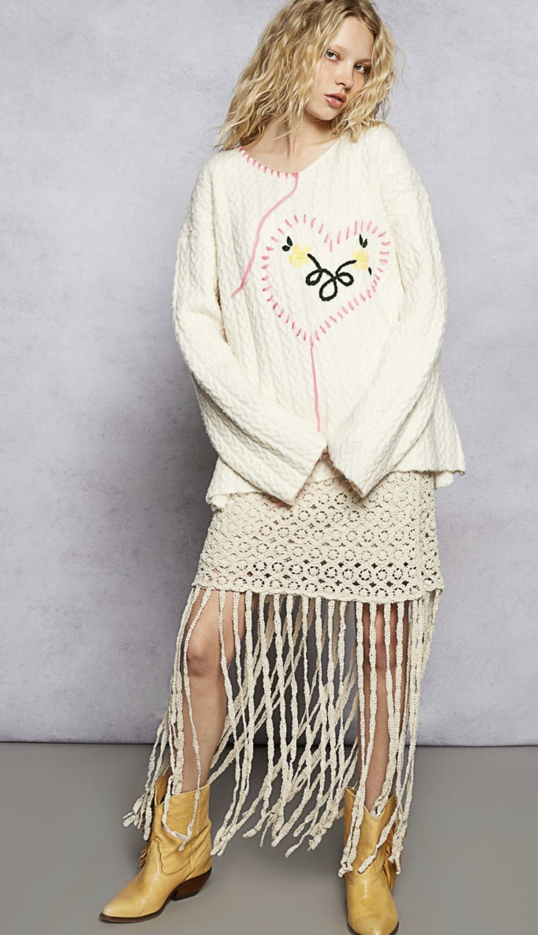 Stitched heart spring flower Sweater