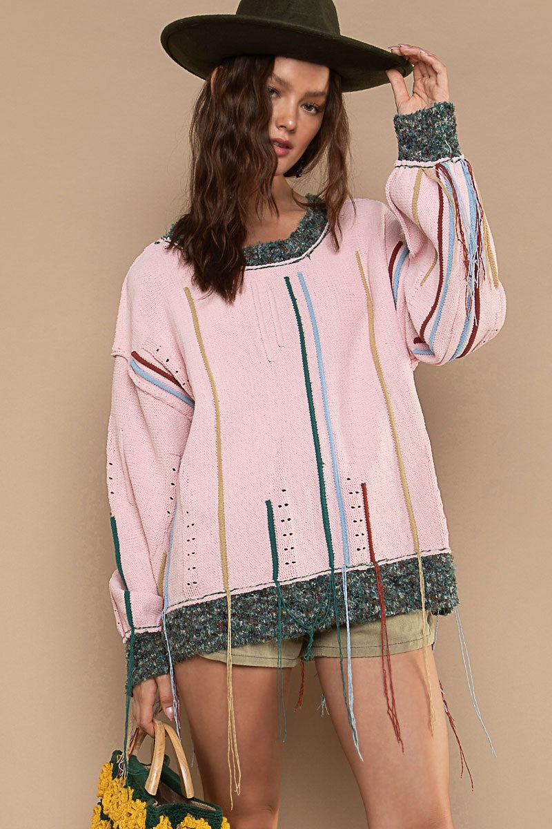 Pink Fringe Sweater