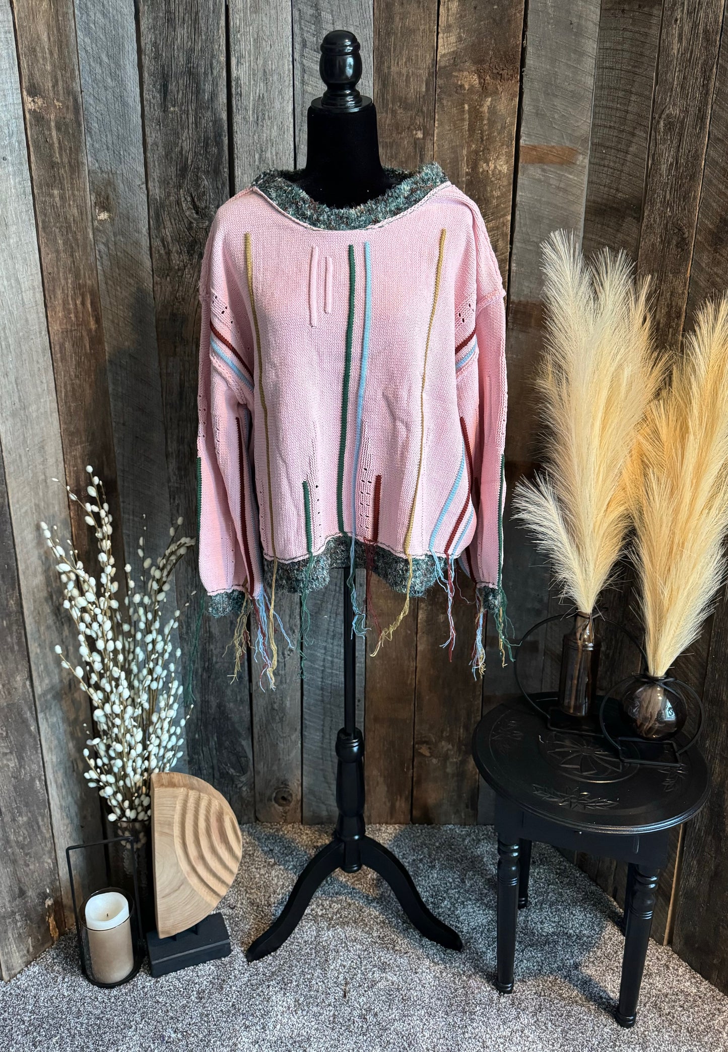 Pink Fringe Sweater