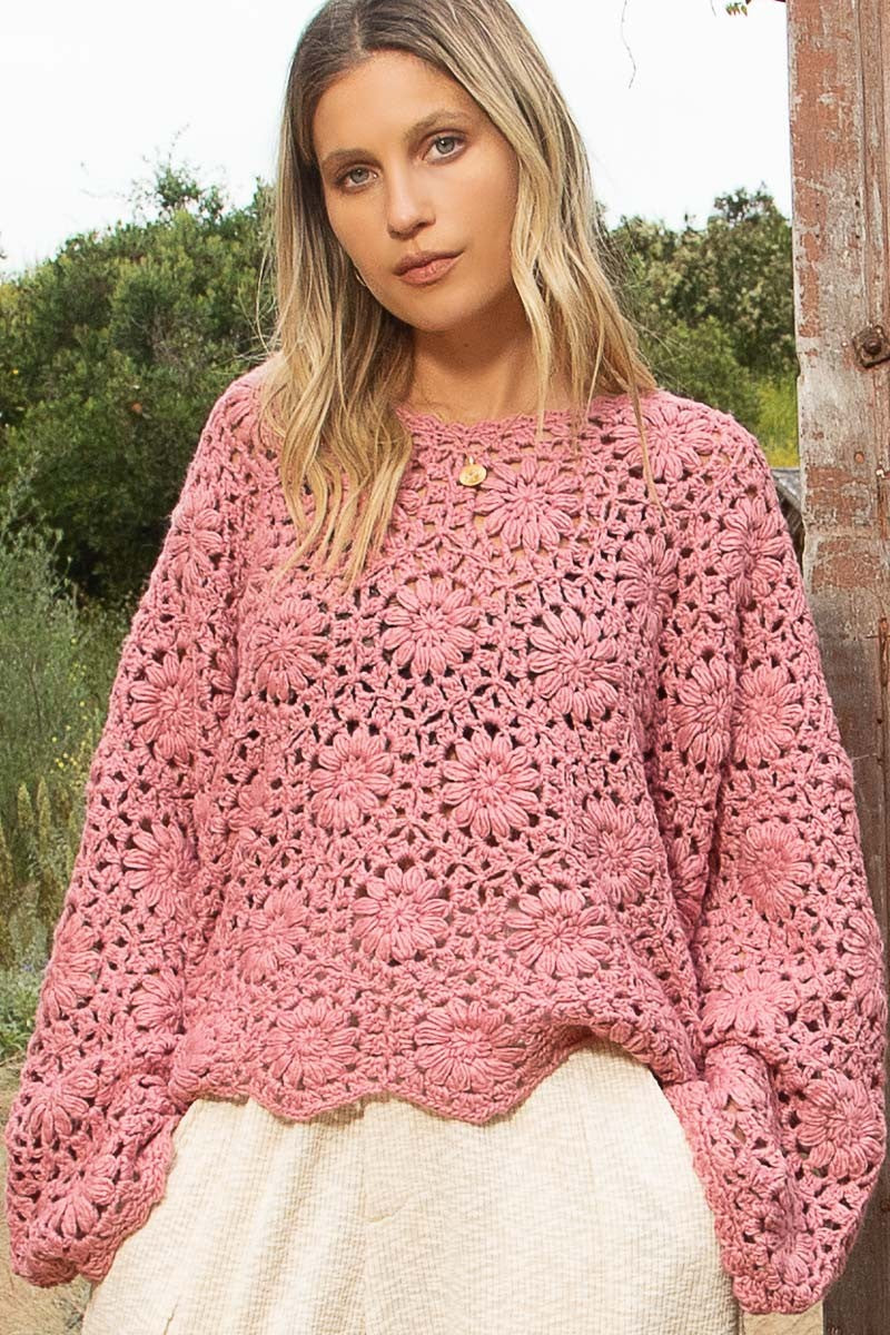 Rose Hand Crocheted Sweater