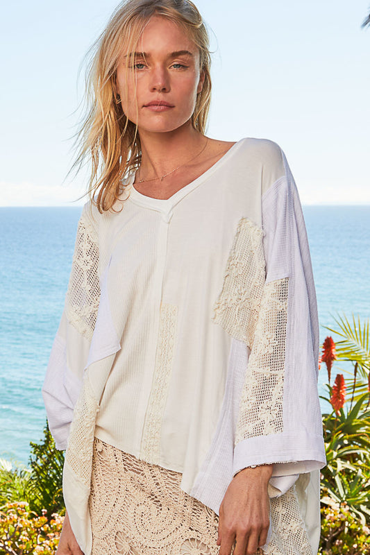 Lace Panel V-Neck Top