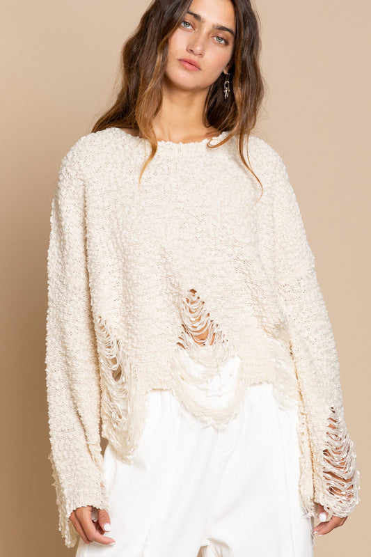 Cream Distressed Popcorn Top
