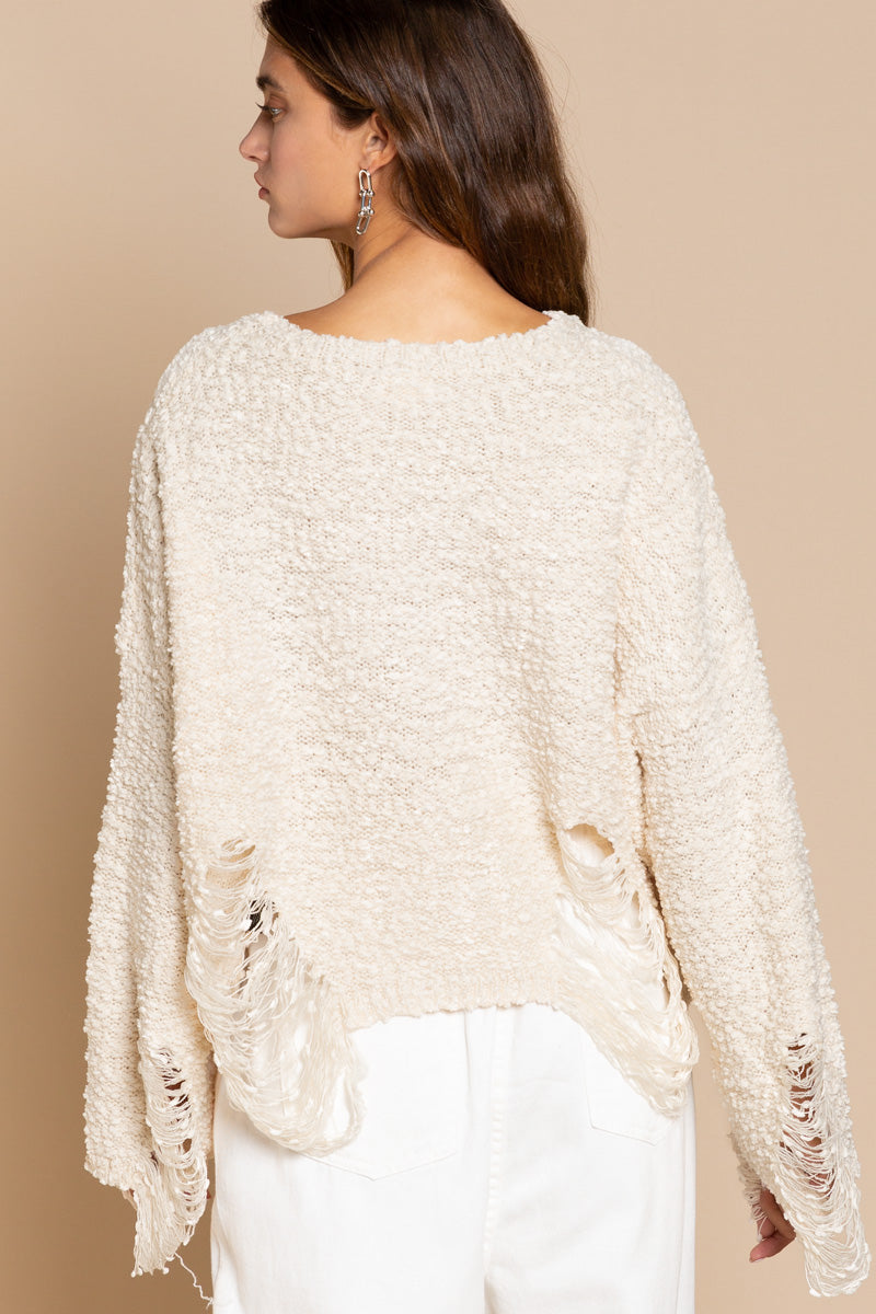 Cream Distressed Popcorn Top