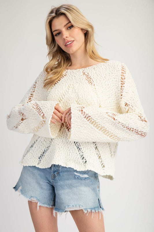 Popcorn Knit Distressed Sweater