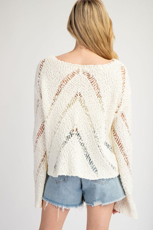 Popcorn Knit Distressed Sweater