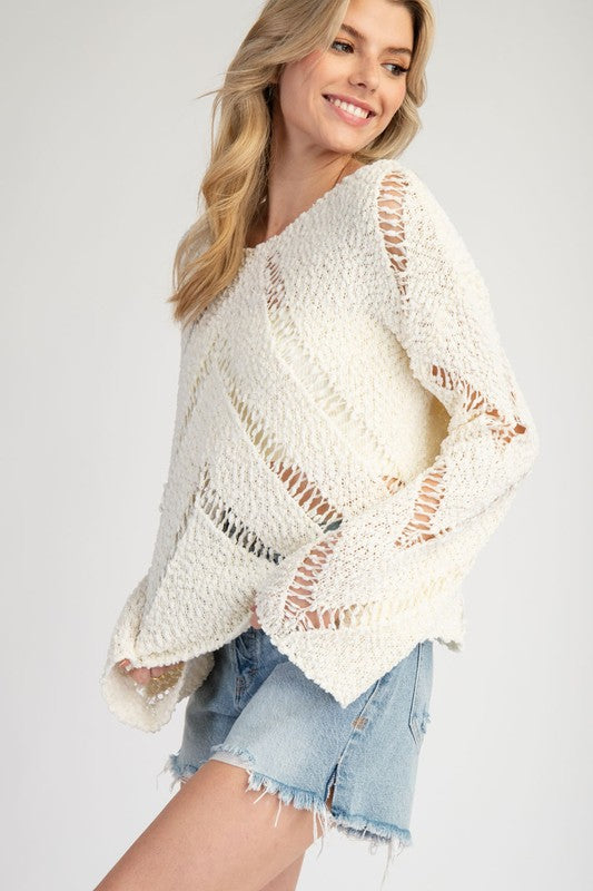 Popcorn Knit Distressed Sweater