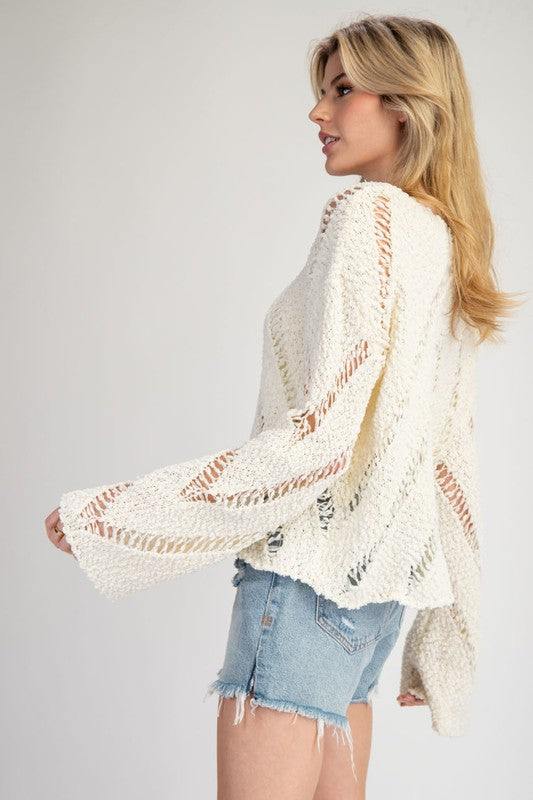 Popcorn Knit Distressed Sweater