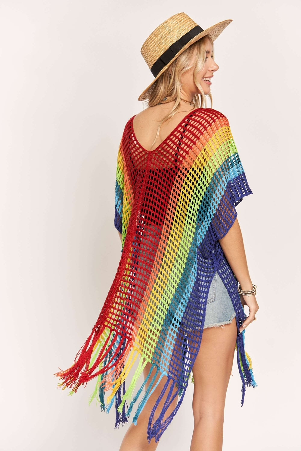 Rainbow Crochet Poncho Top