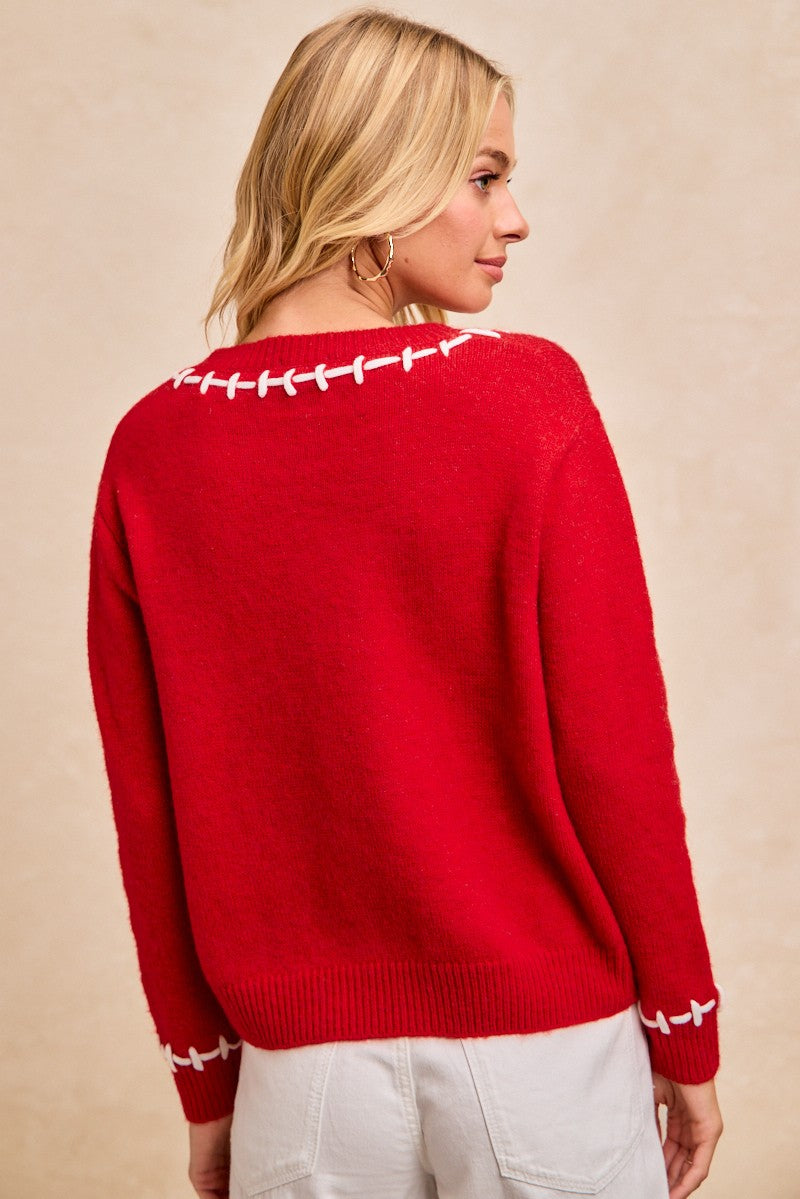 Red Stitched Heart Sweater