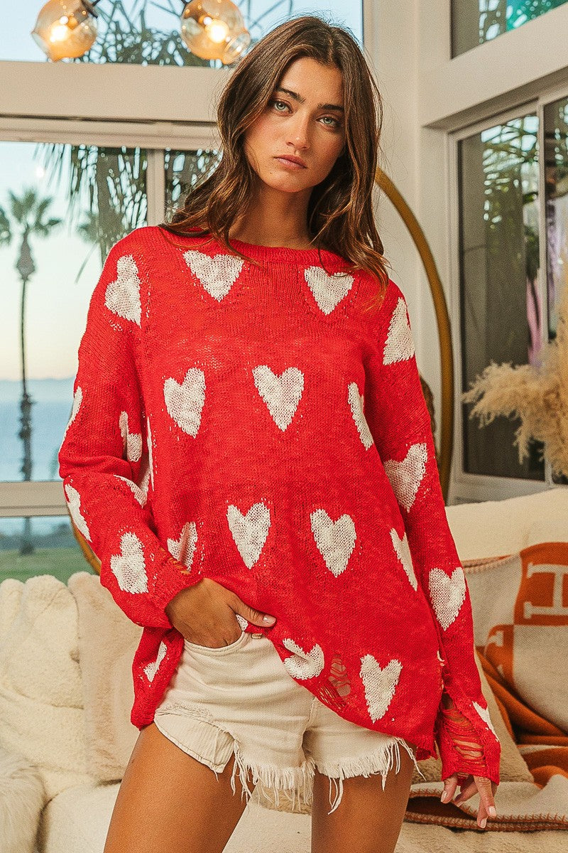 Red Heart Distressed Sweater