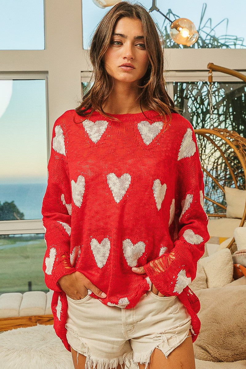 Red Heart Distressed Sweater