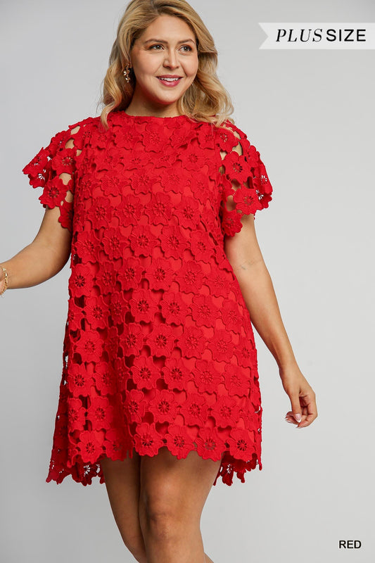 Red Floral Lace Dress Plus