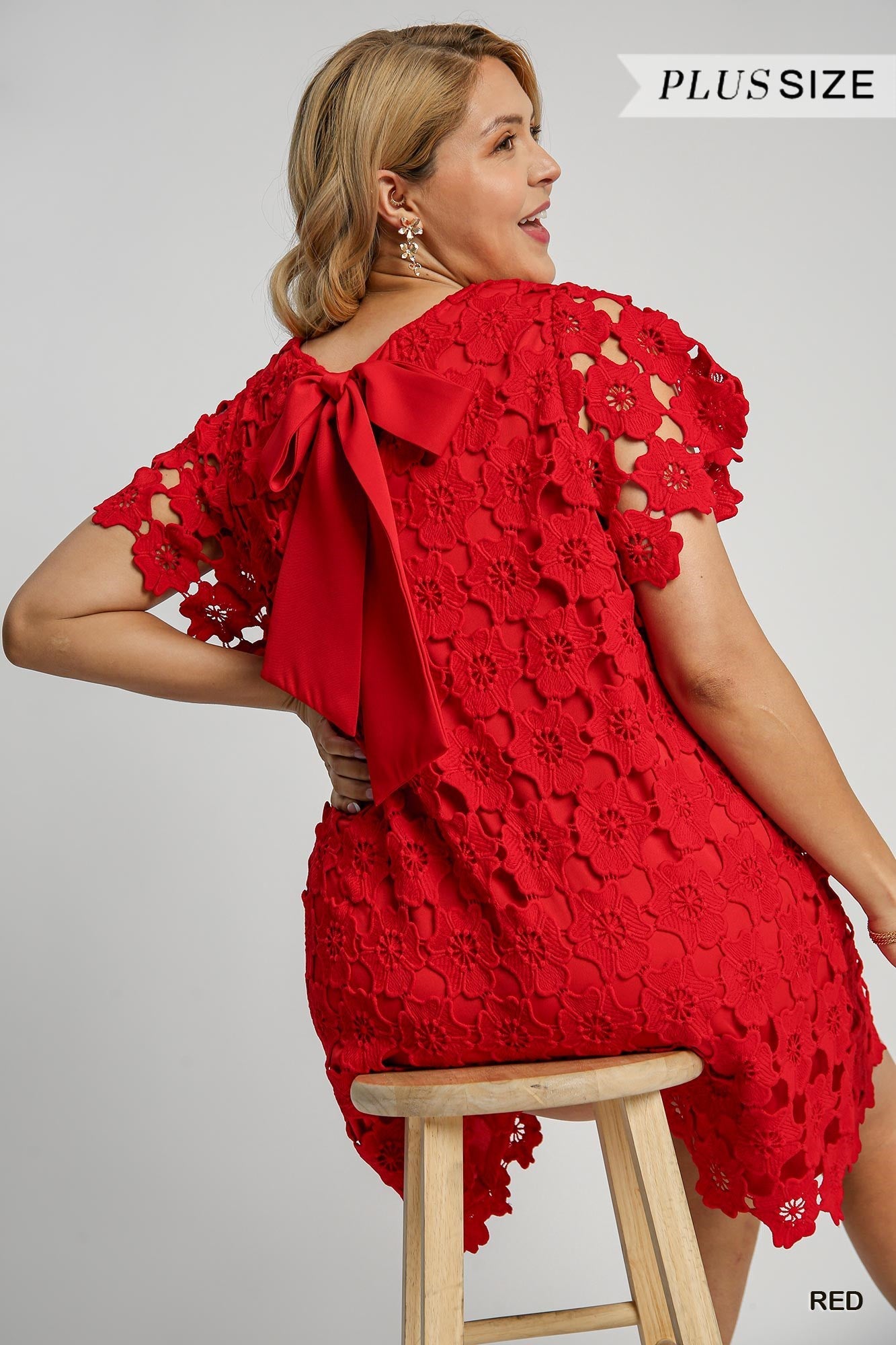 Red Floral Lace Dress Plus