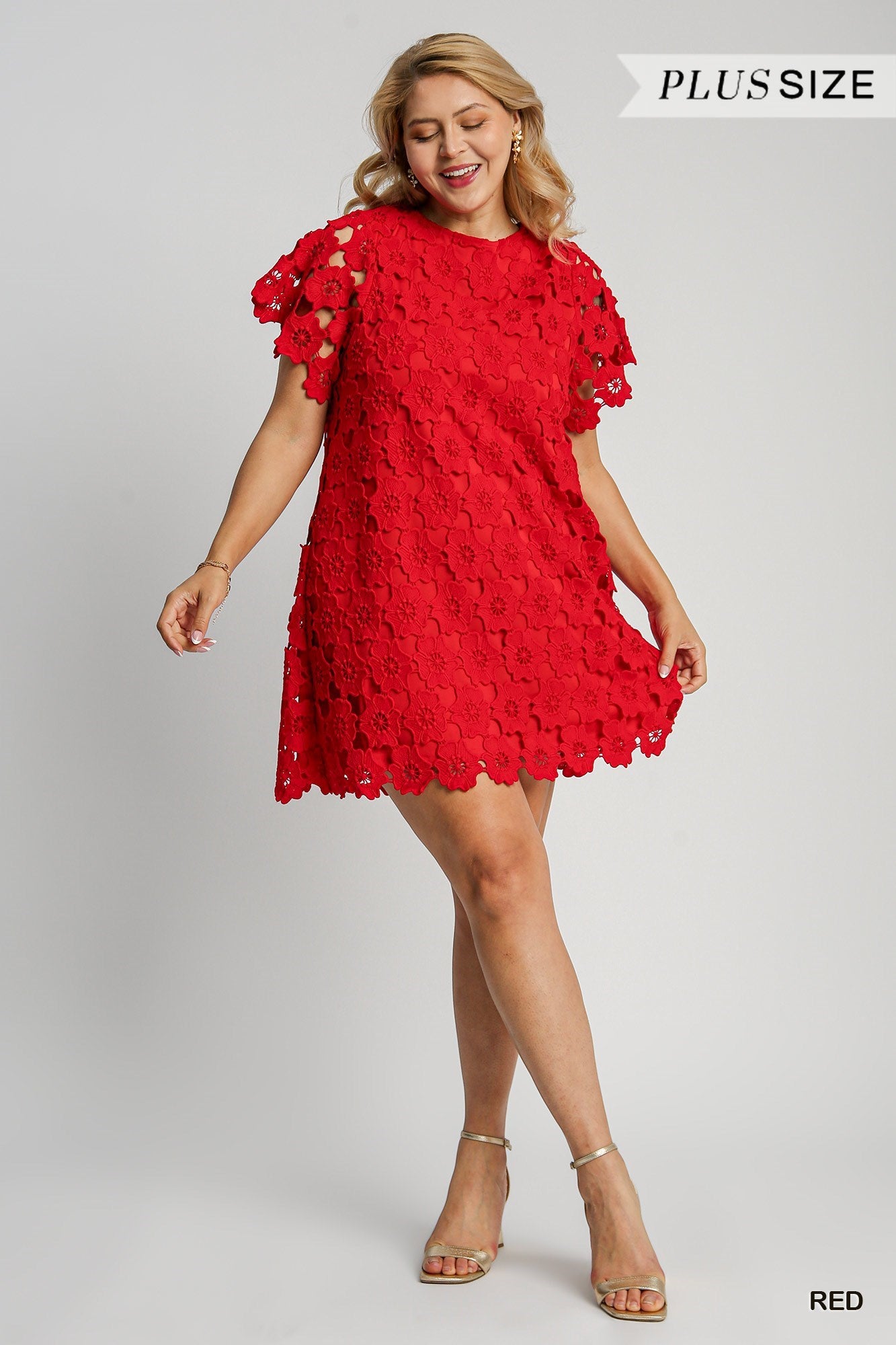 Red Floral Lace Dress Plus