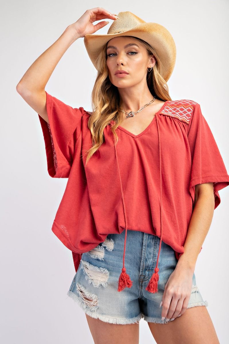 Raspberry Embroidered Top