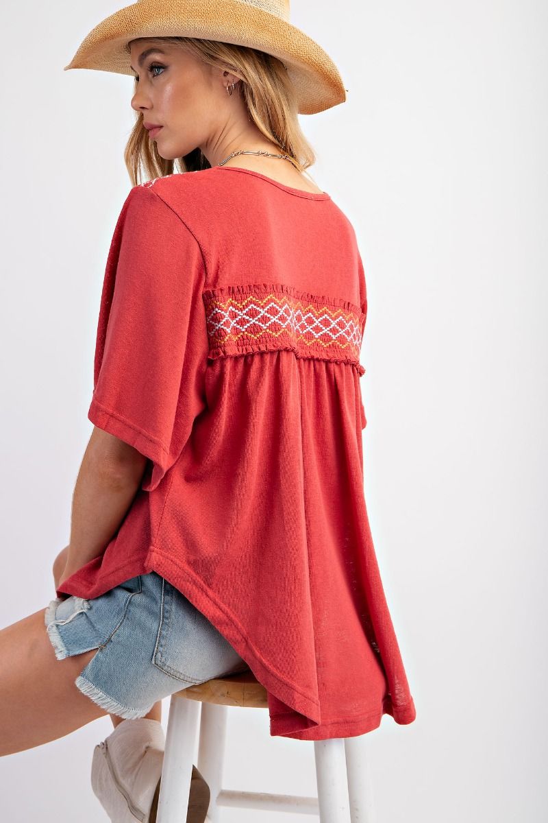 Raspberry Embroidered Top