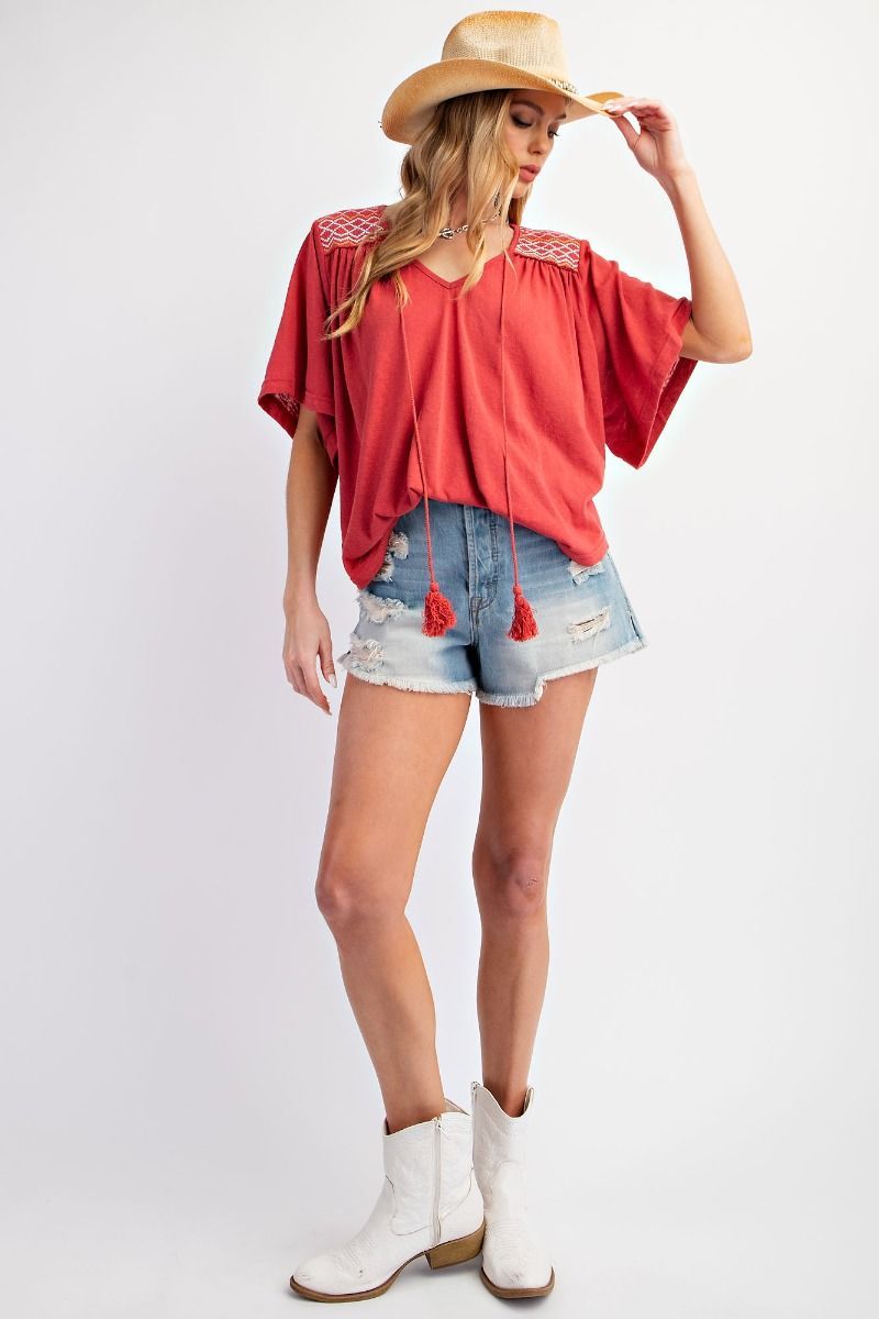 Raspberry Embroidered Top