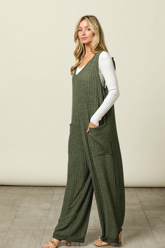 Ribbed Sweater Overalls