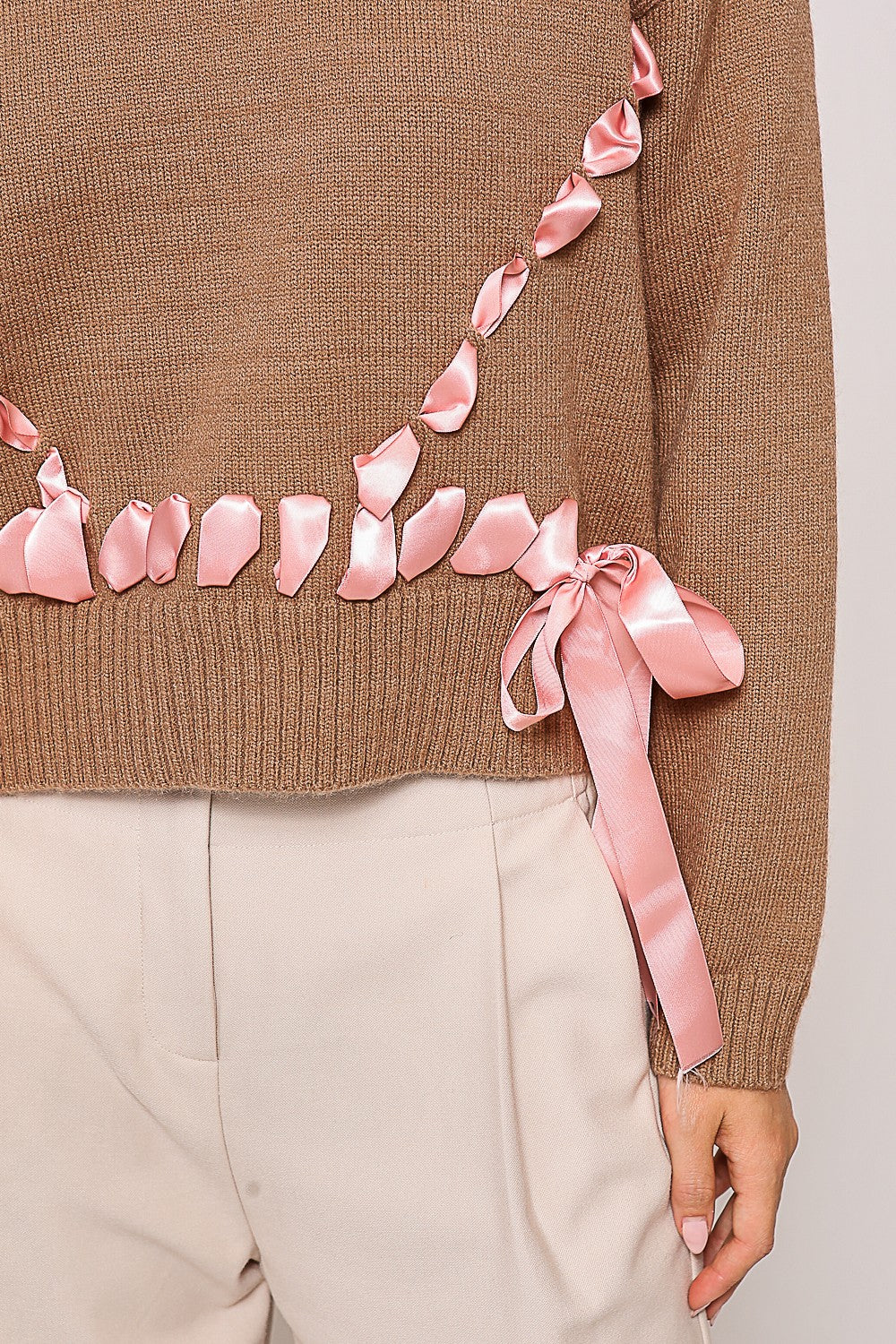 Ribbon Lace Up Sweater