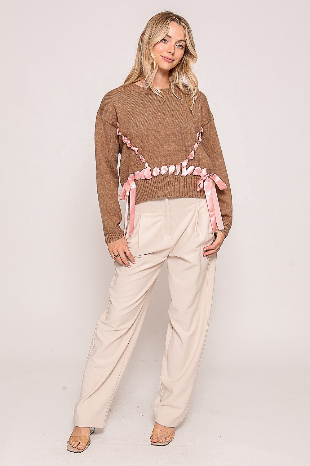 Ribbon Lace Up Sweater