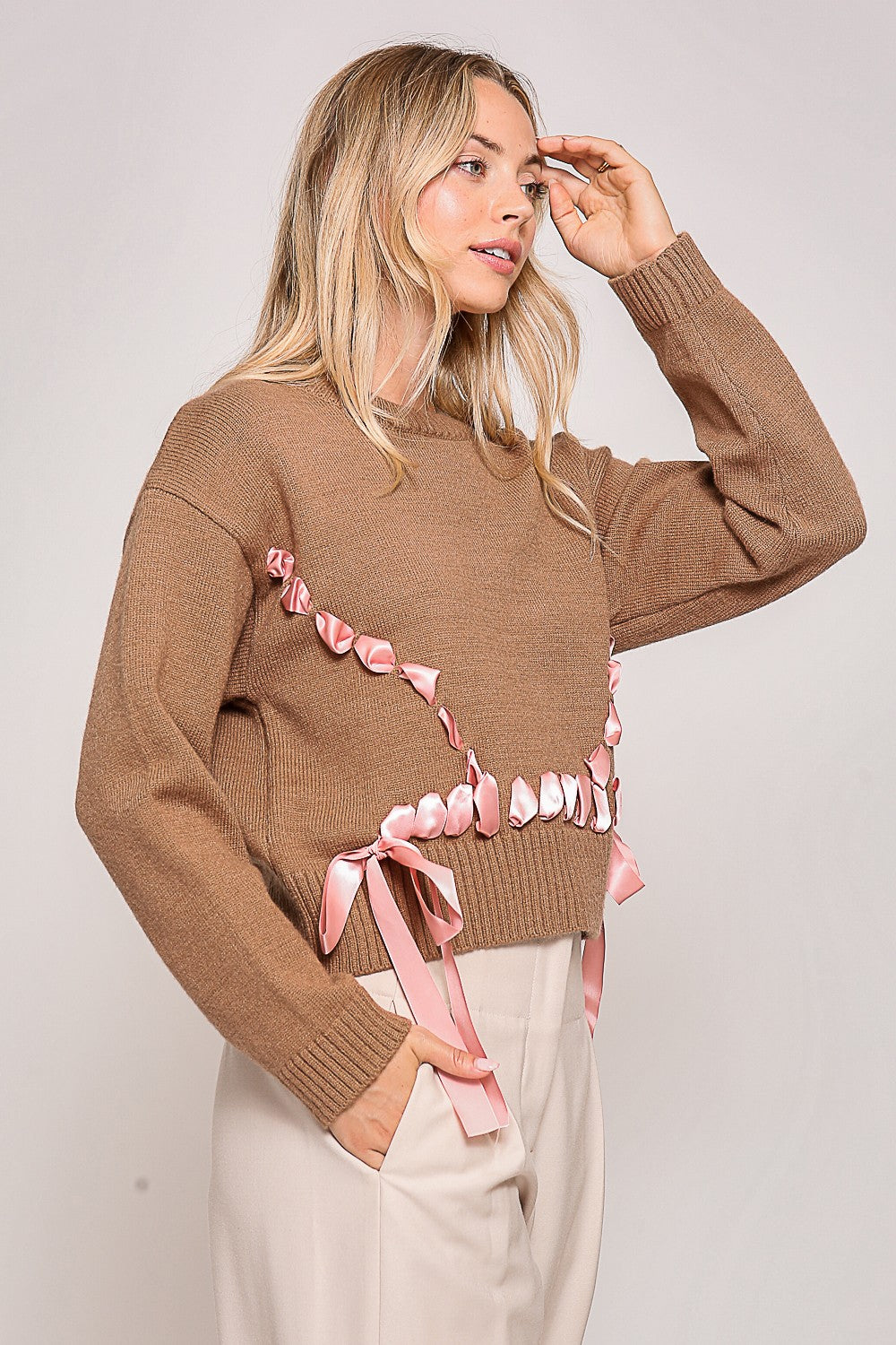 Ribbon Lace Up Sweater