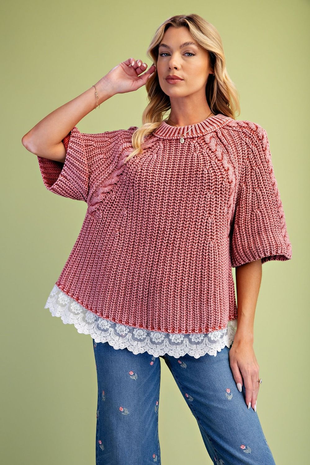 Chunky Lace Trim Sweater