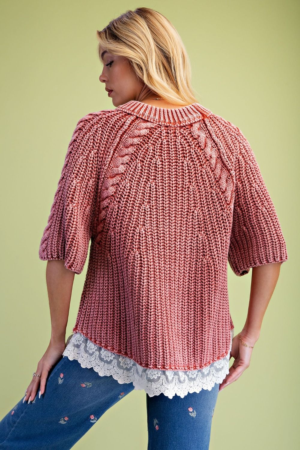 Chunky Lace Trim Sweater