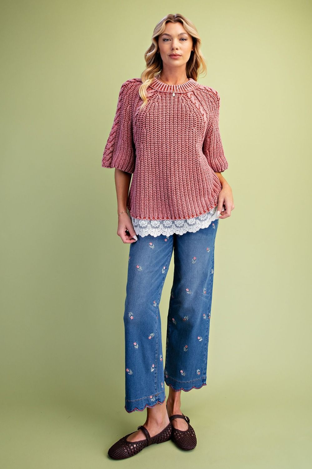 Chunky Lace Trim Sweater