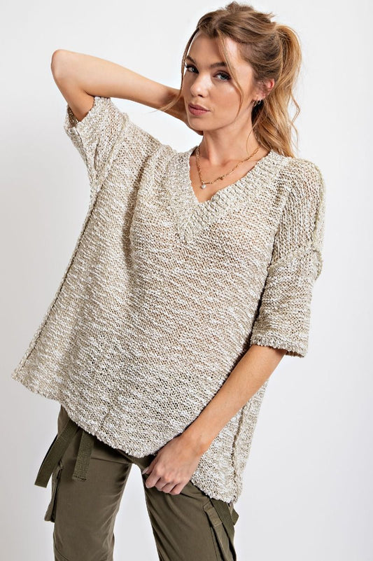 Khaki Slub-Knit Sweater