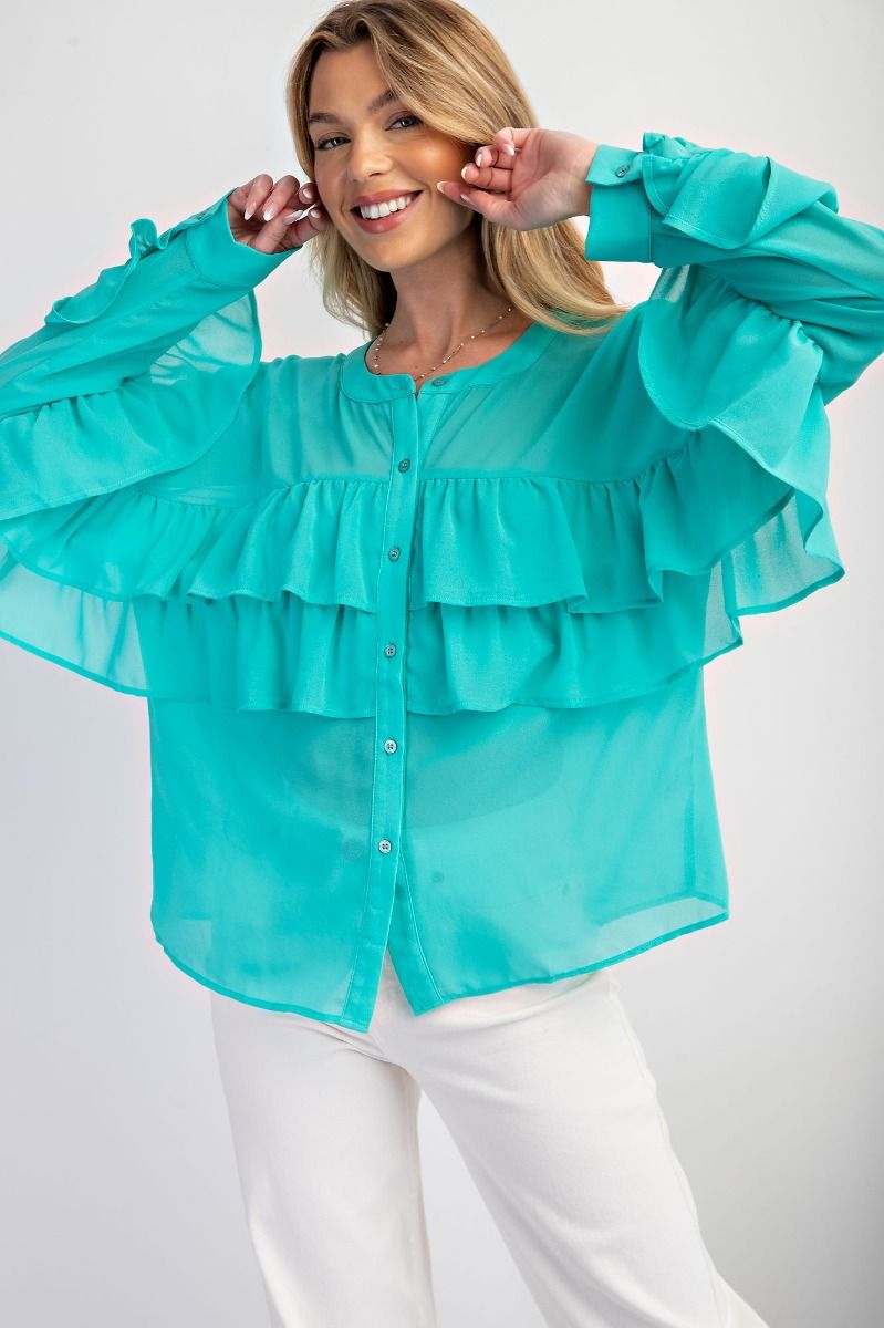 Seafoam Ruffled Top