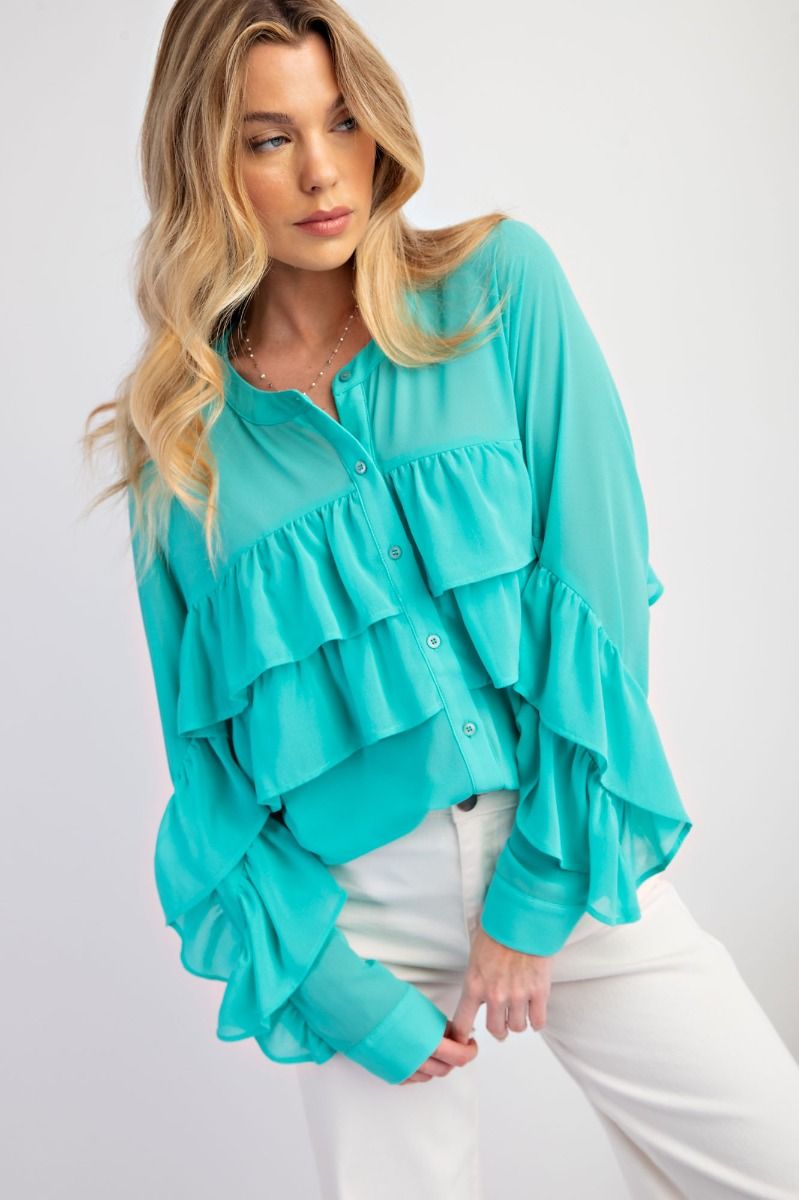 Seafoam Ruffled Top