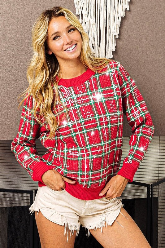 Plaid Sequin Sweater