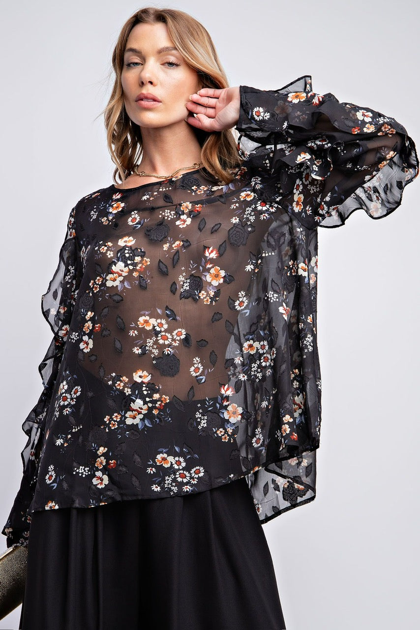 Sheer Daisy Top Black