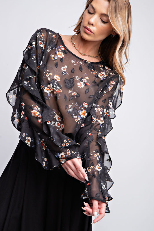 Sheer Daisy Top Black