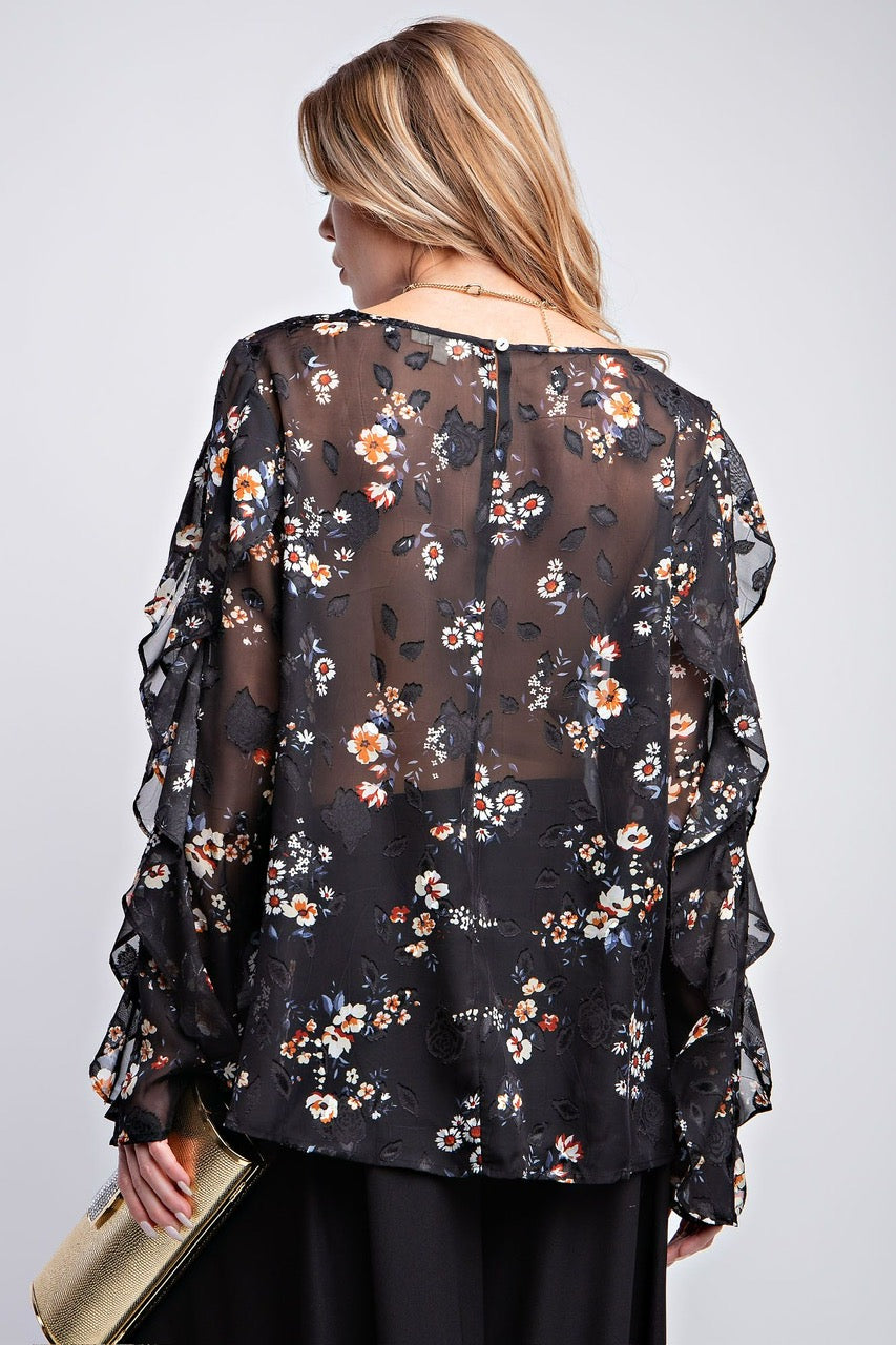 Sheer Daisy Top Black