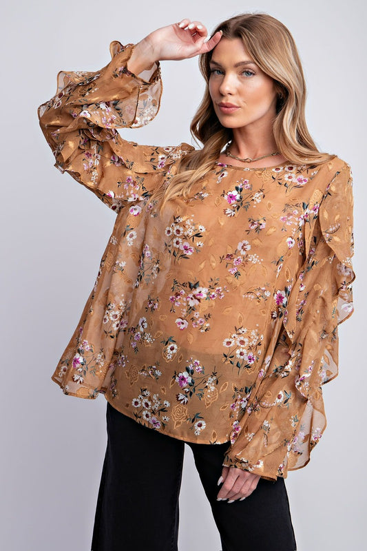 Sheer Daisy Top Camel