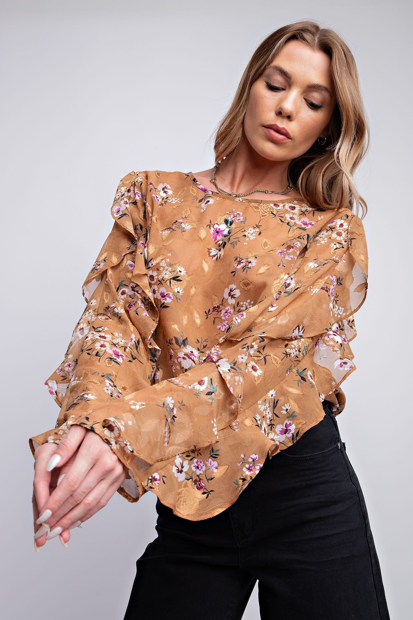 Sheer Daisy Top Camel