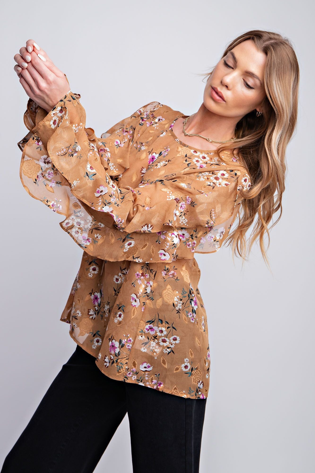 Sheer Daisy Top Camel