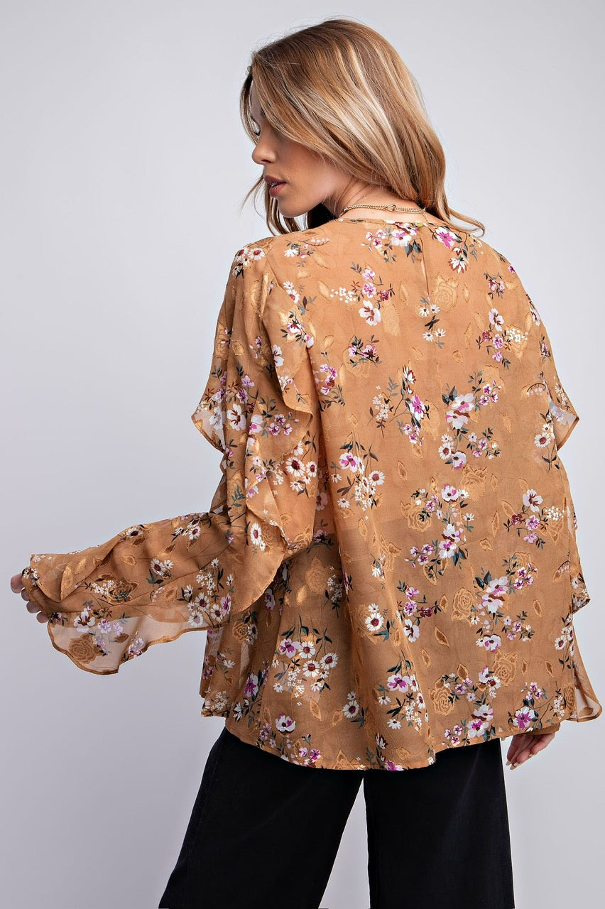 Sheer Daisy Top Camel