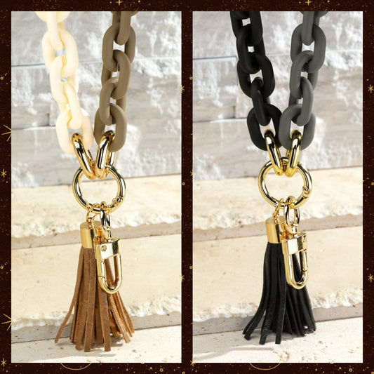 Silicone coated two tone chain bracelet/keychain w/tassel