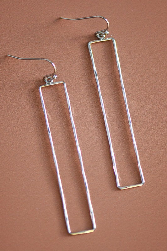 Long Hammered Rectangle Earrings