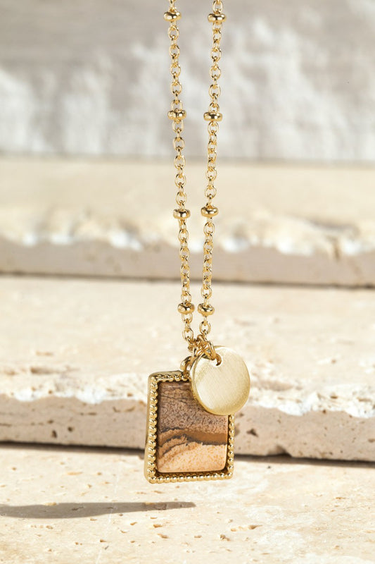 Square Semi Precious Stone Pendant Necklace