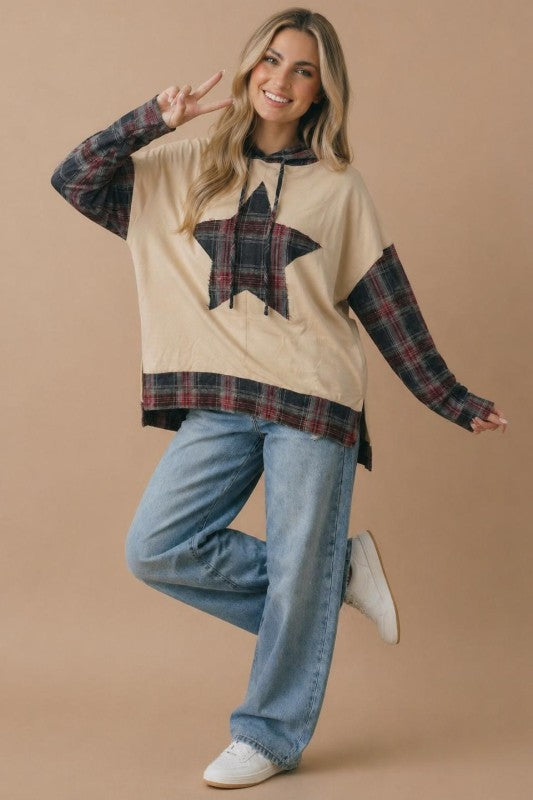 Plaid Accent Star Hoodie
