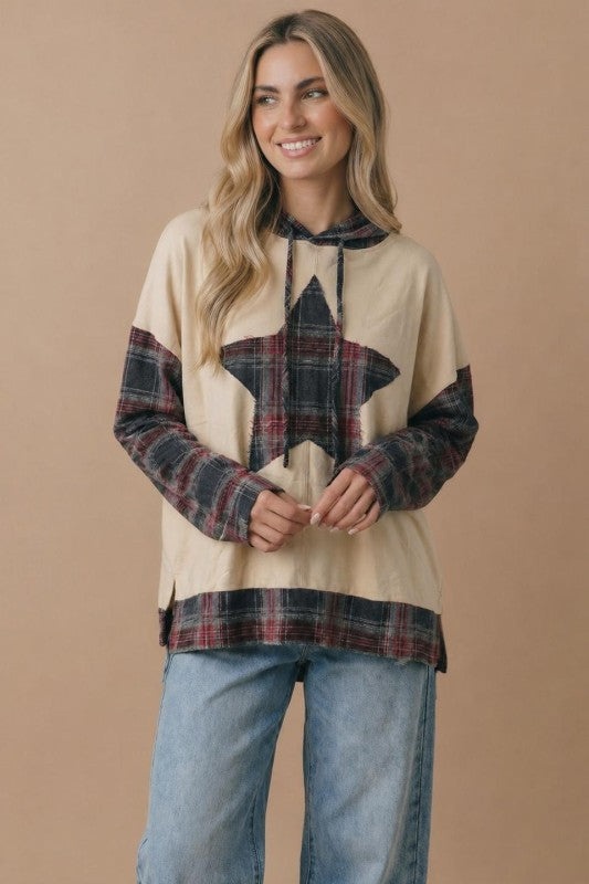 Plaid Accent Star Hoodie