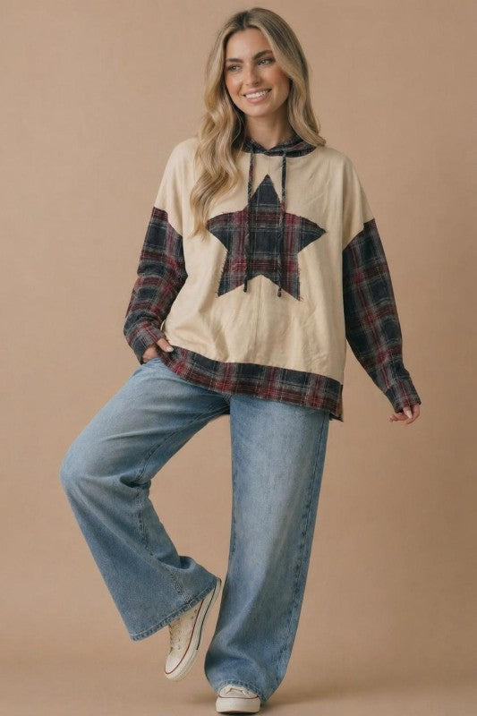 Plaid Accent Star Hoodie