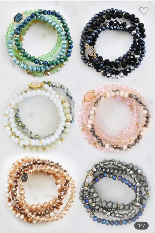 Crystal beaded stacking stretch bracelets set