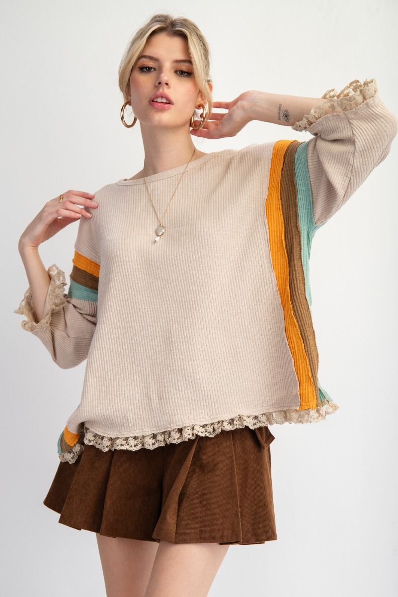 Striped Lace Trim Top