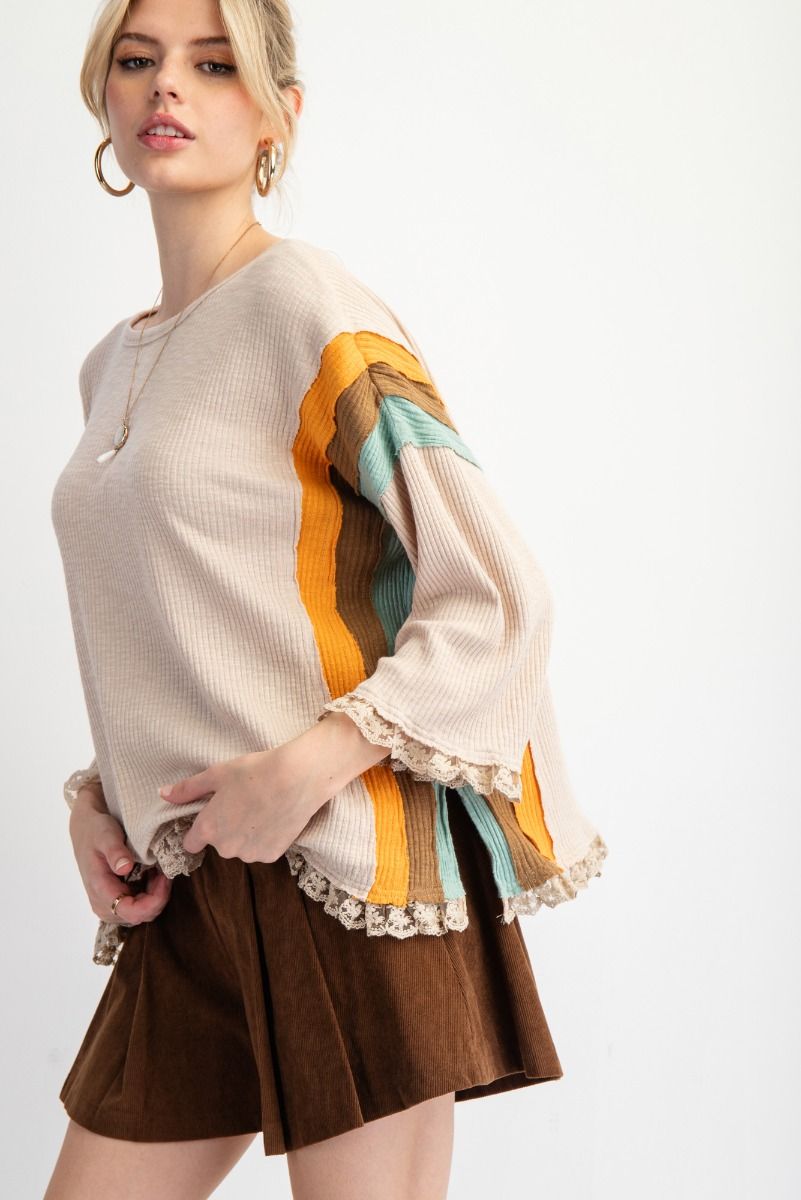 Striped Lace Trim Top