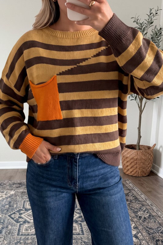 Fall Striped Pocket Sweater