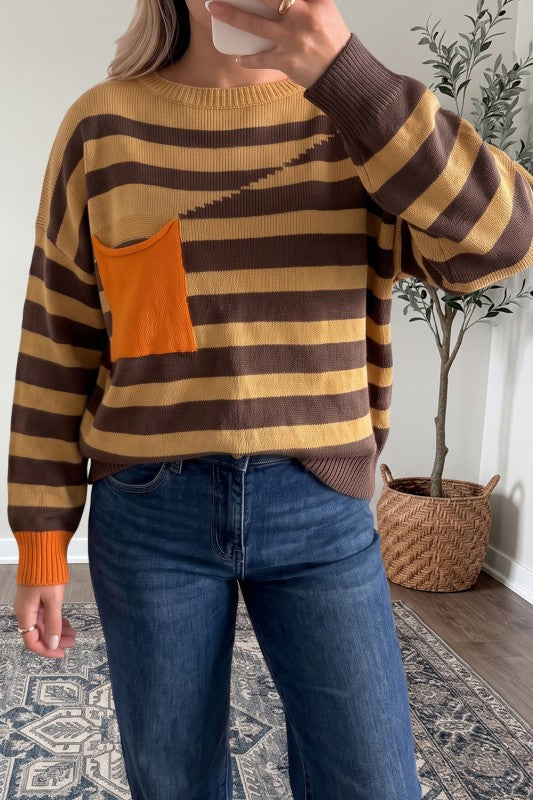 Fall Striped Pocket Sweater